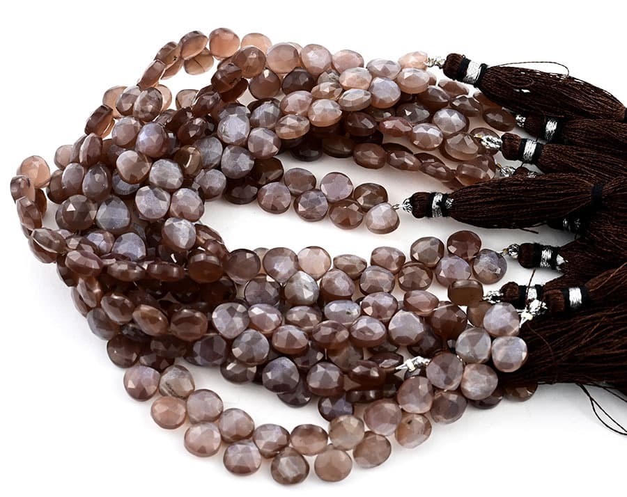 Chocolate Moonstone 9mm Faceted Heart (Calibrated) gemstone bead strand