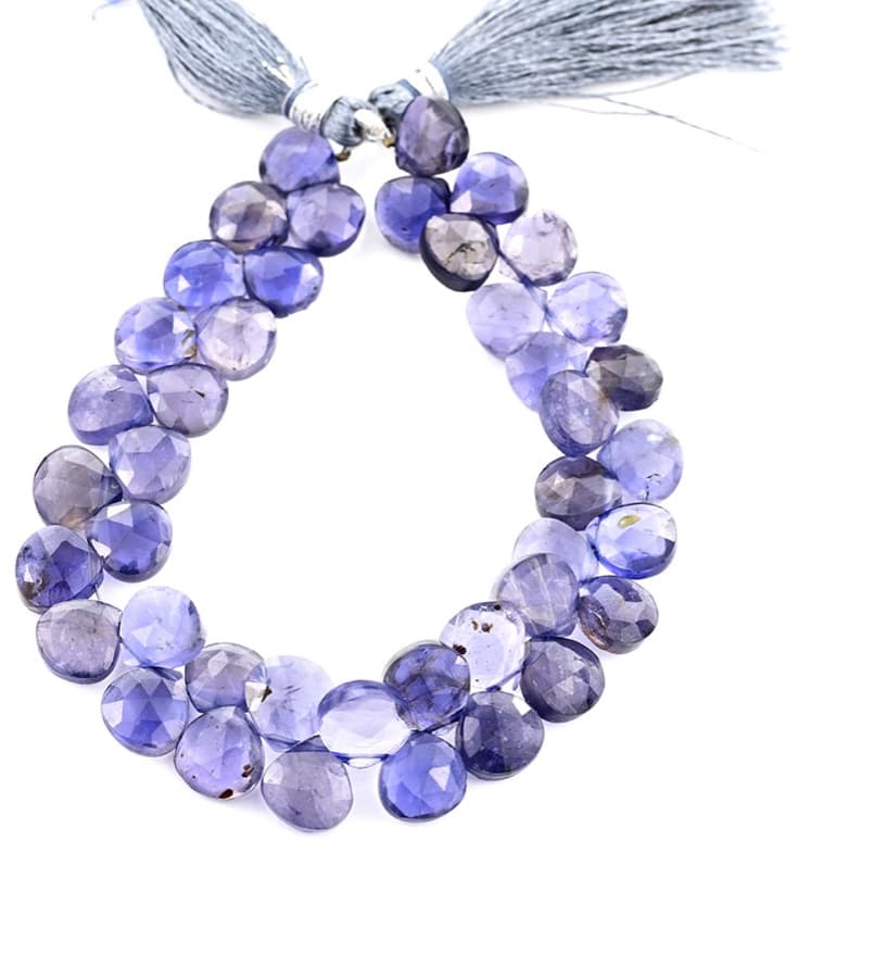 Iolite 9mm Faceted Heart (Calibrated) gemstone bead strand