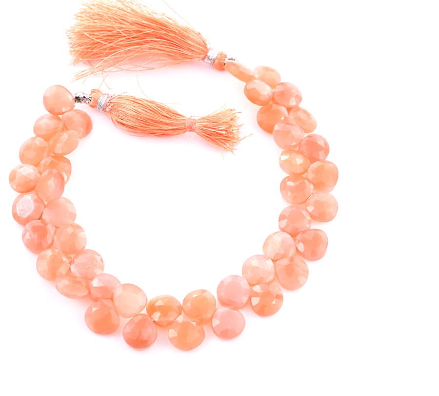 Peach Moonstone 9mm Faceted Heart (Calibrated) gemstone bead strand