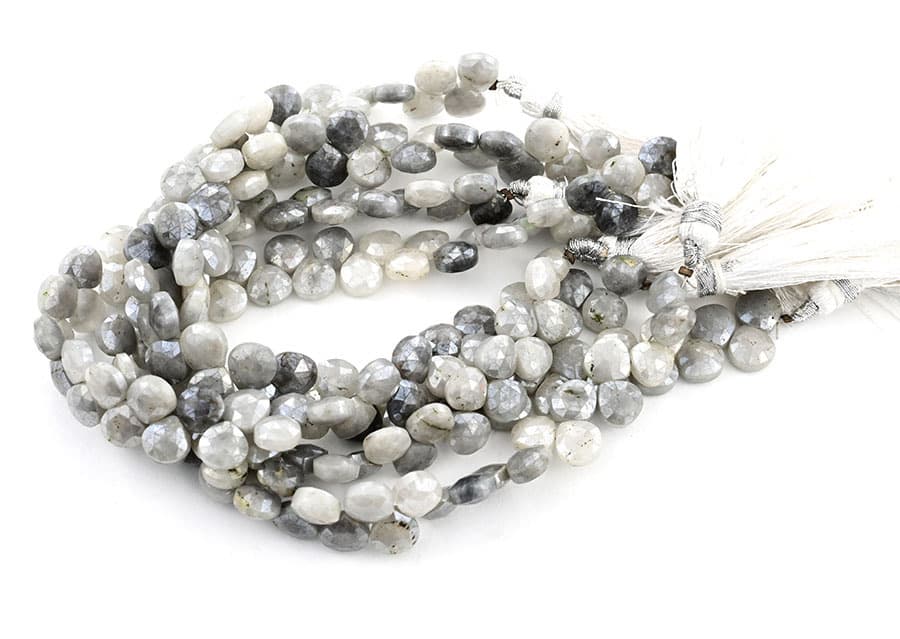 Gray Silverite 7mm Faceted Heart (Calibrated) gemstone bead strand
