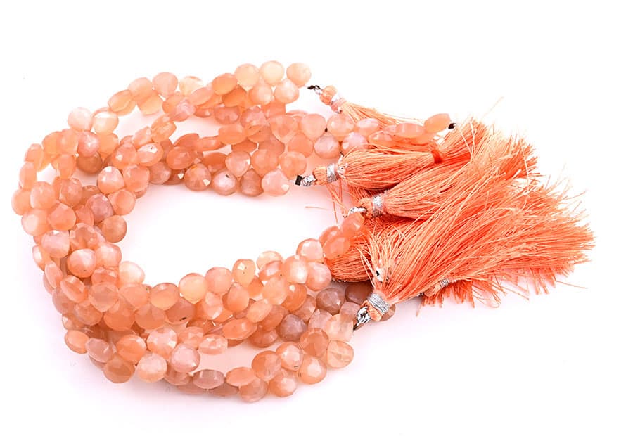 Peach Moonstone 7mm Faceted Heart (Calibrated) gemstone bead strand