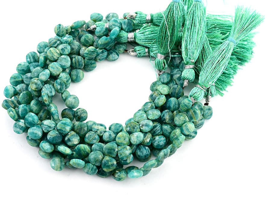 Russian Amazonite 7mm Faceted Heart (Calibrated) gemstone bead strand