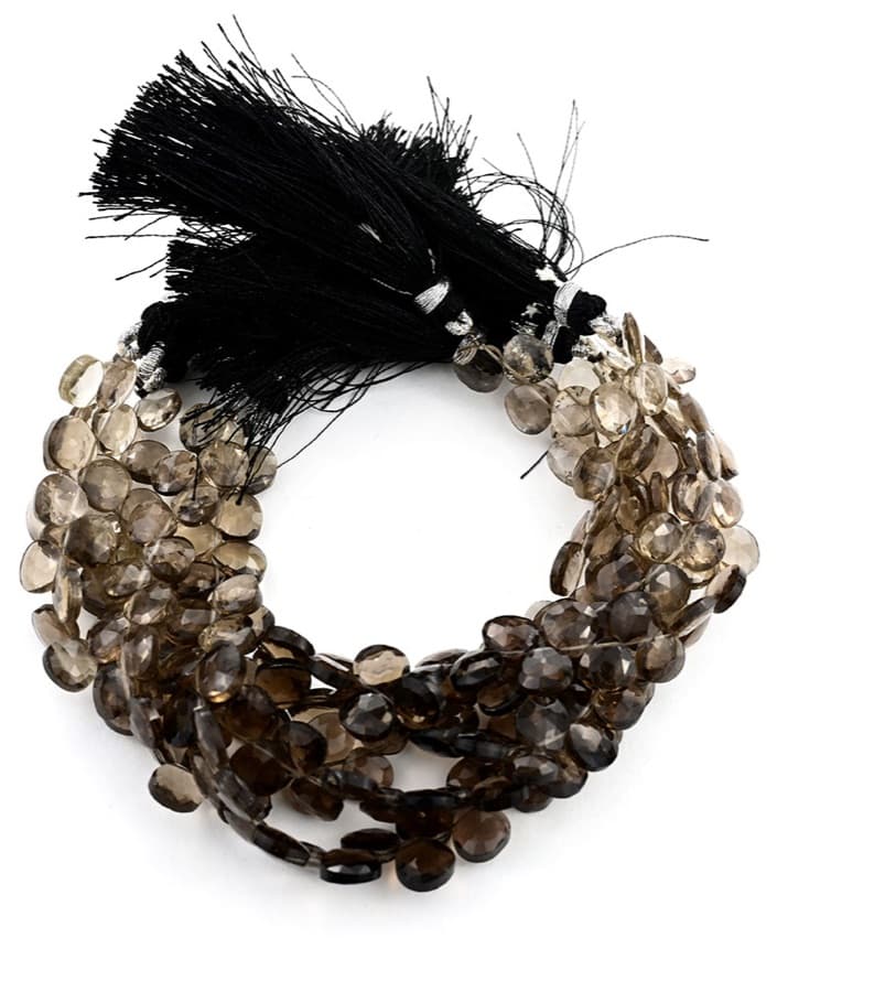 Smokey QTZ 7mm Faceted Heart (Calibrated) gemstone bead strand