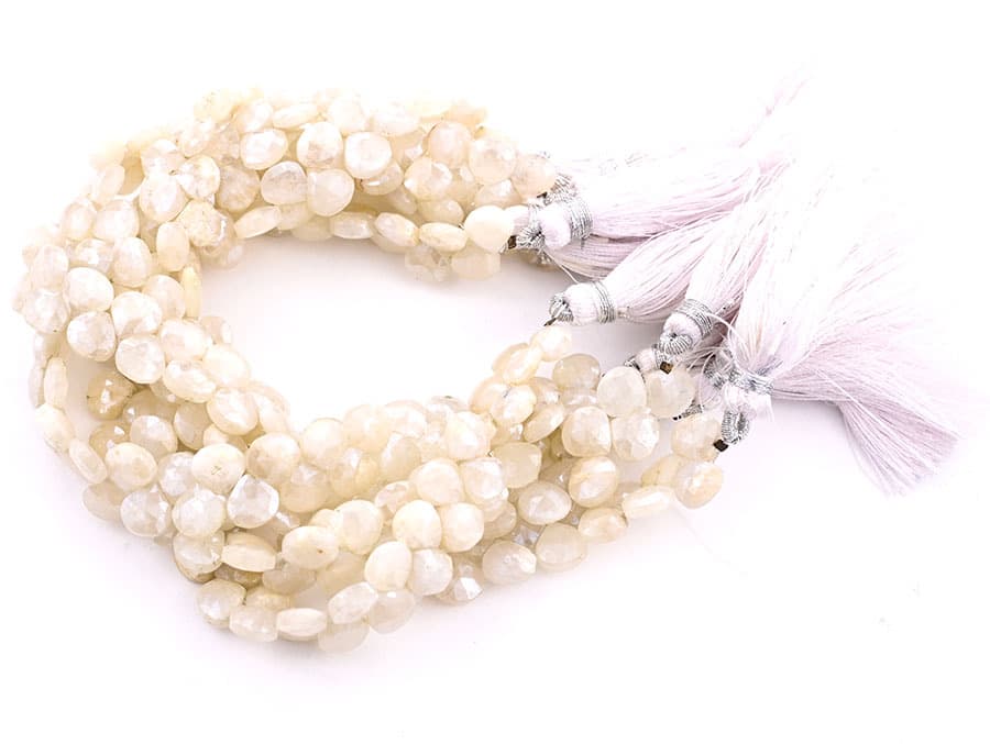 White Silverite 7mm Faceted Heart (Calibrated) gemstone bead strand