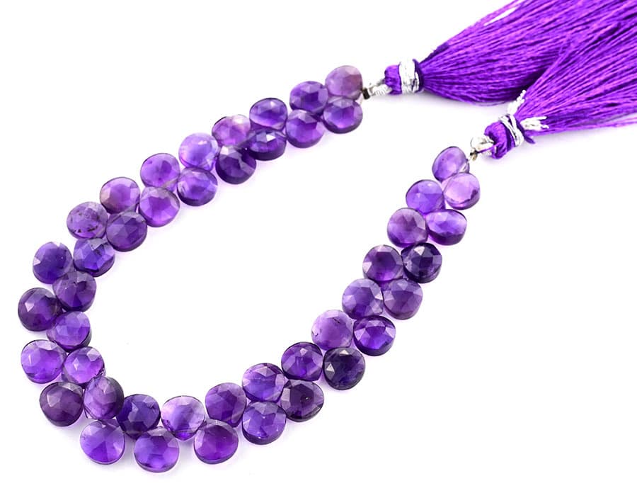 Amethyst 7mm Faceted Heart (Calibrated) gemstone bead strand
