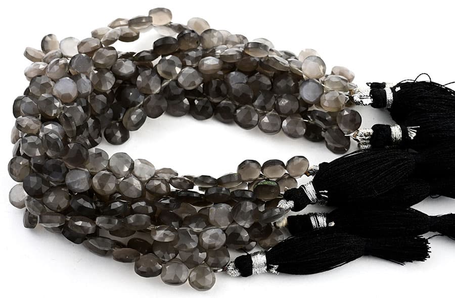 Gray Moonstone 7mm Faceted Heart (Calibrated) gemstone bead strand