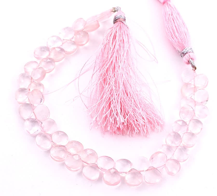 Rose Quartz 7mm Faceted Heart (Calibrated) gemstone bead strand