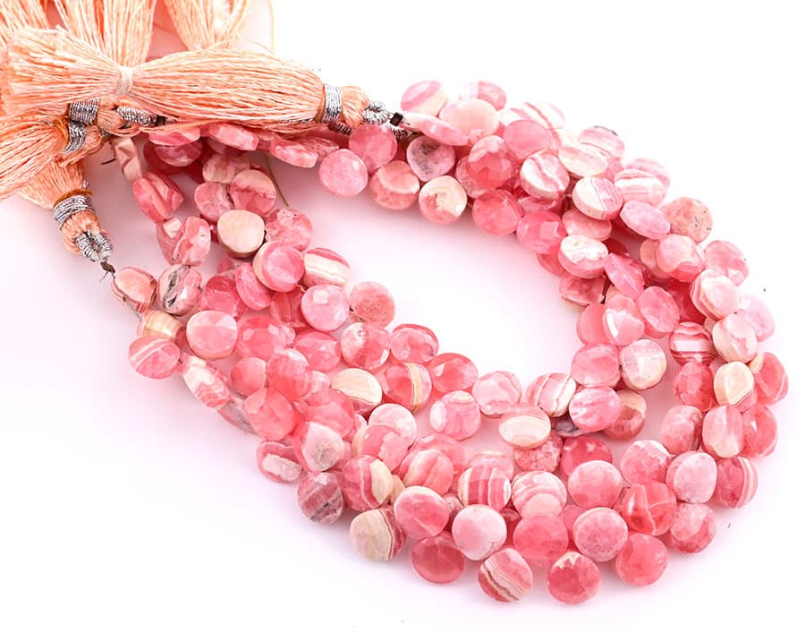Rhodochrosite 7mm Faceted Heart (Calibrated) gemstone bead strand