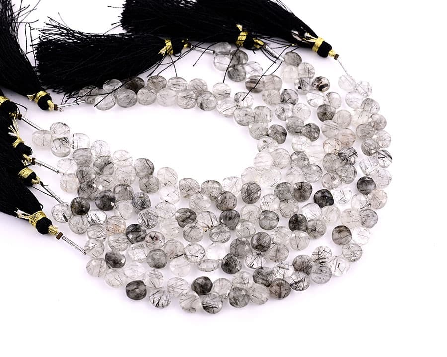 Black Rutile 7mm Faceted Heart (Calibrated) gemstone bead strand