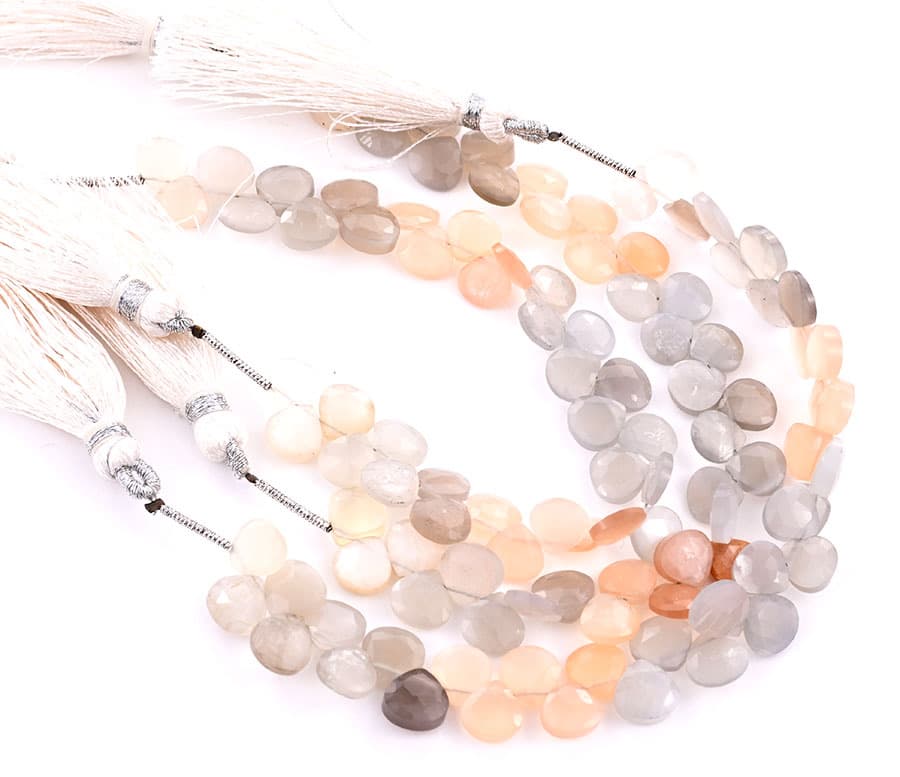 Multi Moonstone 7mm Faceted Heart (Calibrated) gemstone bead strand
