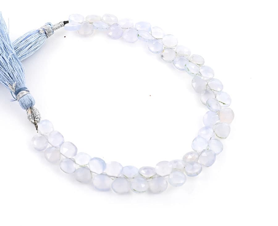 Natural Chalcedony 7mm Faceted Heart (Calibrated) gemstone bead strand