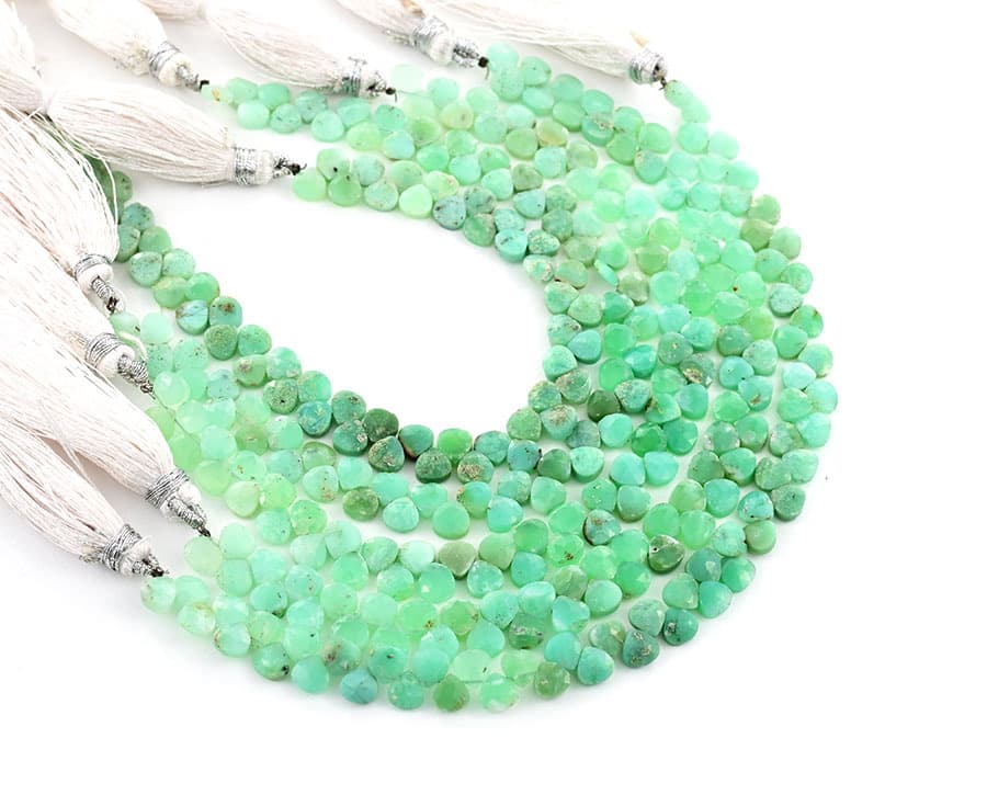 Chrysoprase 5mm Faceted Heart (Calibrated) gemstone bead strand