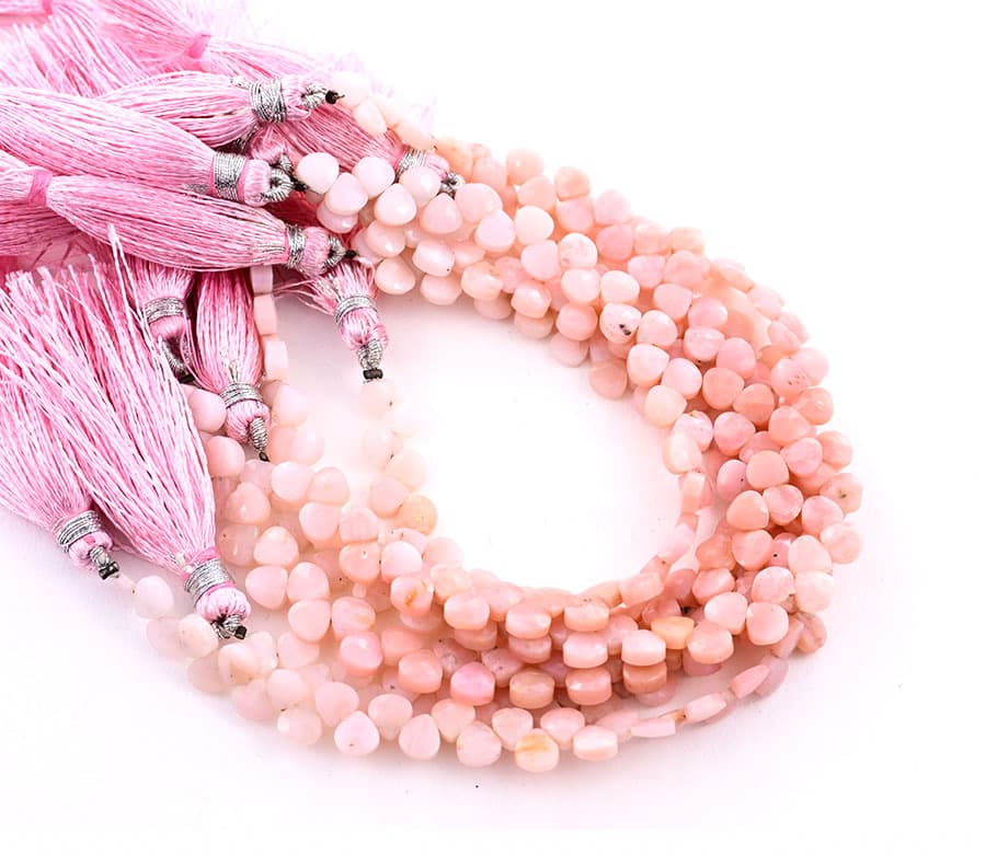 Pink Opal 5mm Faceted Heart (Calibrated) gemstone bead strand