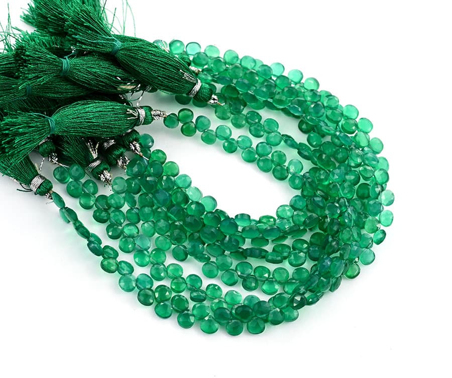 Green Onyx 5mm Faceted Heart (Calibrated) gemstone bead strand