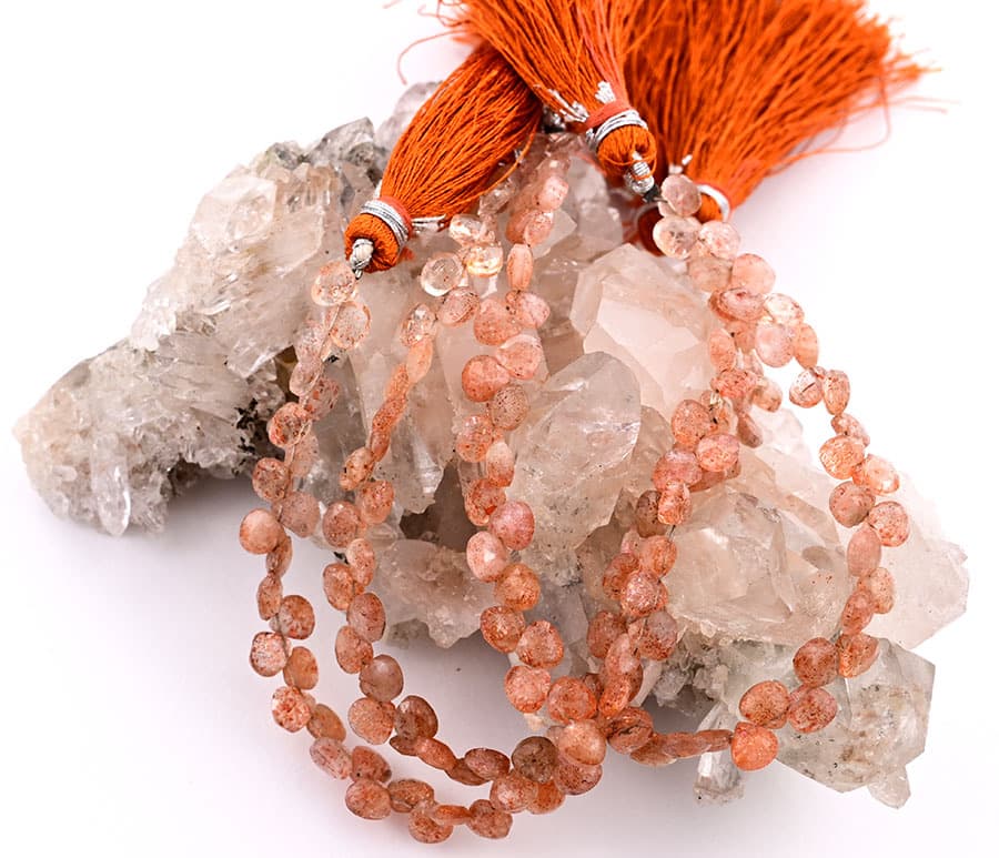 Sunstone 5mm Faceted Heart (Calibrated) gemstone bead strand