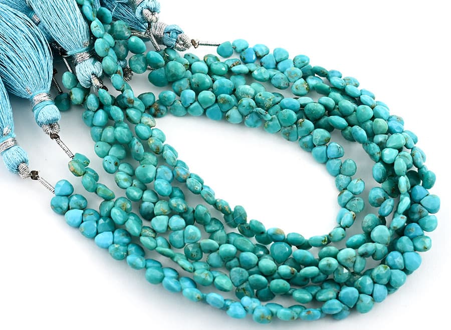 Turquoise 5mm Faceted Heart (Calibrated) gemstone bead strand
