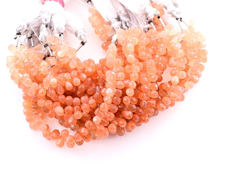Peach Moonstone 4X6mm Faceted Tear Drops (Calibrated) gemstone bead strand