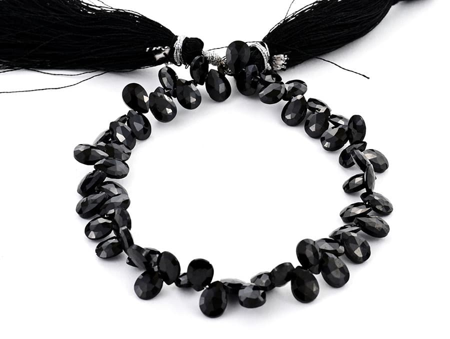 Black Spinal 5X7mm Faceted Pear(Calibrated) gemstone bead strand