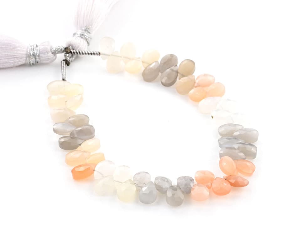 Multi Moonstone 5X7mm Faceted Pear(Calibrated) gemstone bead strand