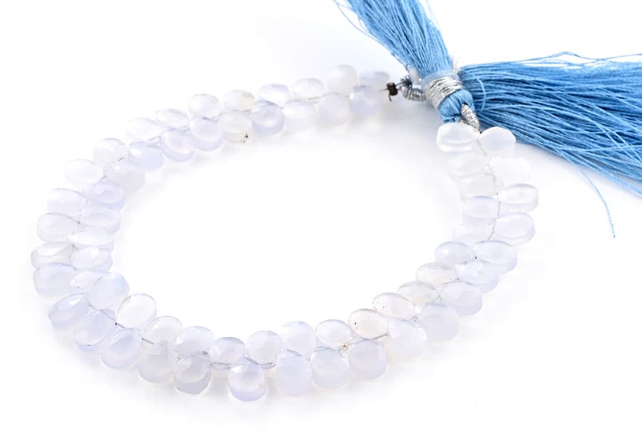 Natural Chalcedony 5X7mm Faceted Pear(Calibrated) gemstone bead strand