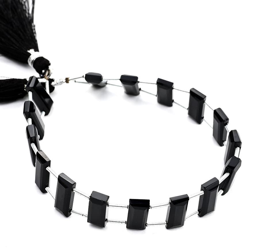Black Onyx 6X14mm Faceted Rectangle (Double Drill) gemstone bead strand