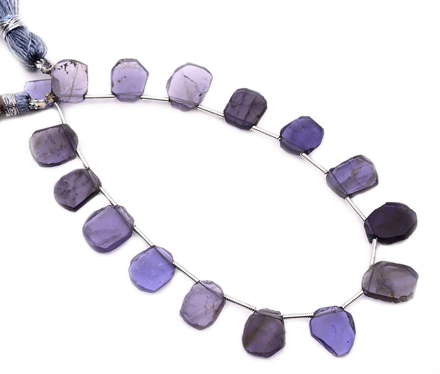 Iolite 7x9mm Organic Cut Slice gemstone bead strand