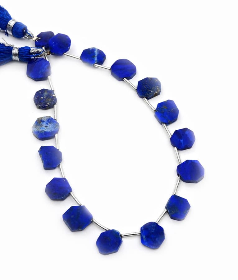 Lapis Lazuli 7x9mm Organic Cut Slice gemstone bead strand
