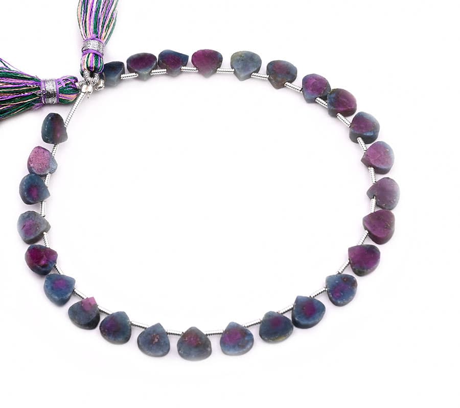 Ruby Zoisite 9x11mm Organic Cut Slice gemstone bead strand