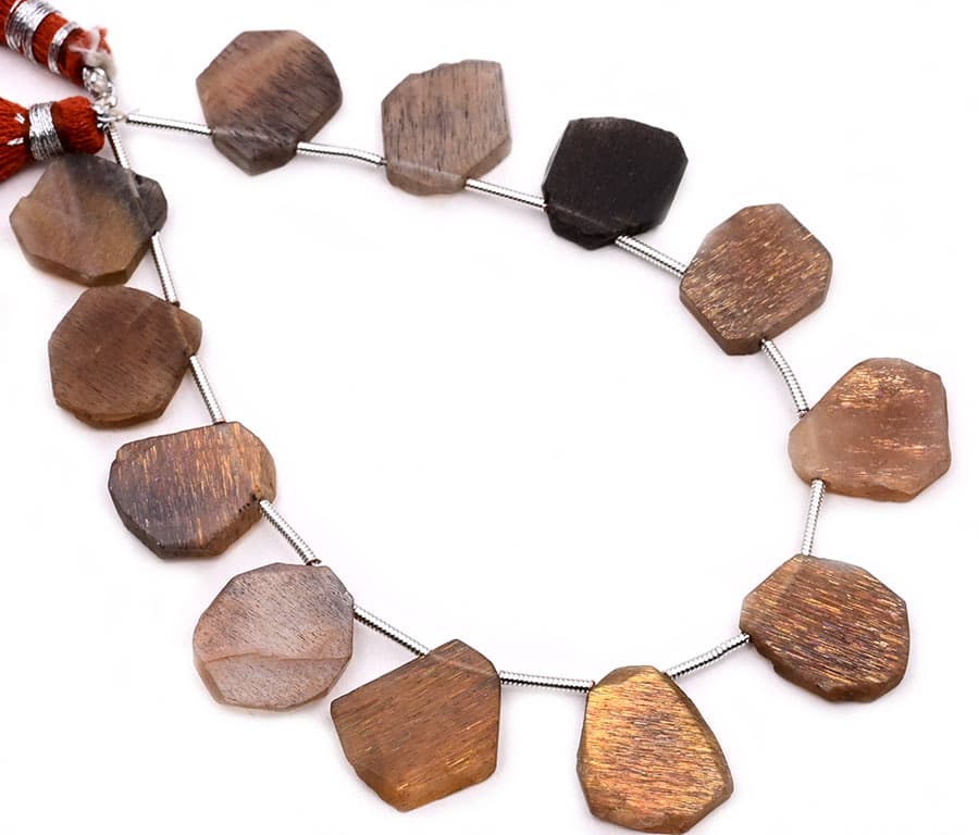 Golden Shine Moonstone10x14mm Orgnic Cut Slice gemstone bead strand