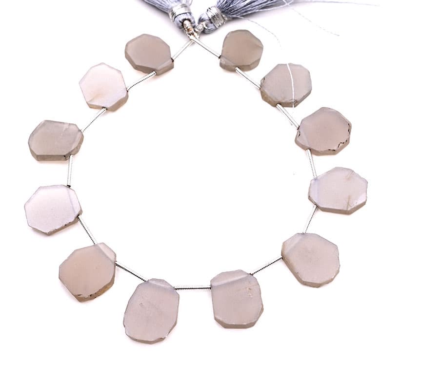 Gray Moonstone 10-14mm Organic Cut Slice gemstone bead strand
