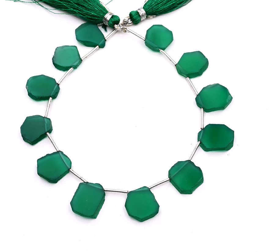 Green Onyx 10-14mm Organic Cut Slice gemstone bead strand
