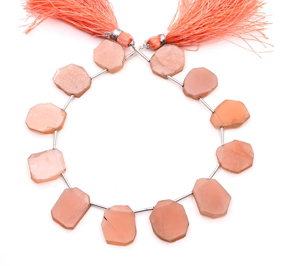 Light Peach Moonstone Coated 13-16mm Organic Cut Slice gemstone bead strand