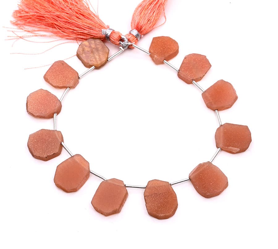 Peach Moonstone 16mm Organic Cut Slice gemstone bead strand