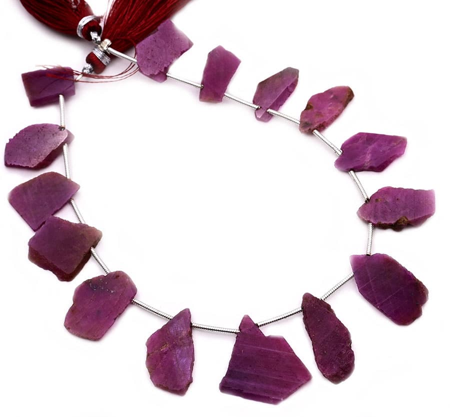 Ruby Free Size – Big Organic Cut Slice – Side Drilled gemstone bead strand