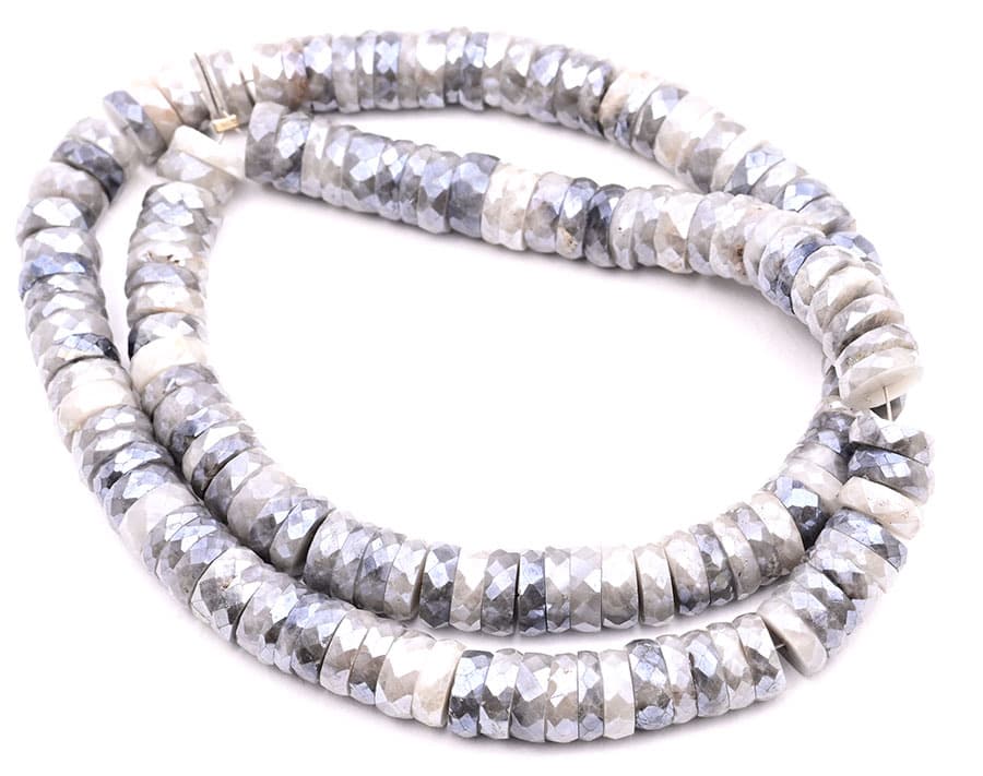 Gray Silverite 7x9mm Faceted Heishi gemstone bead strand