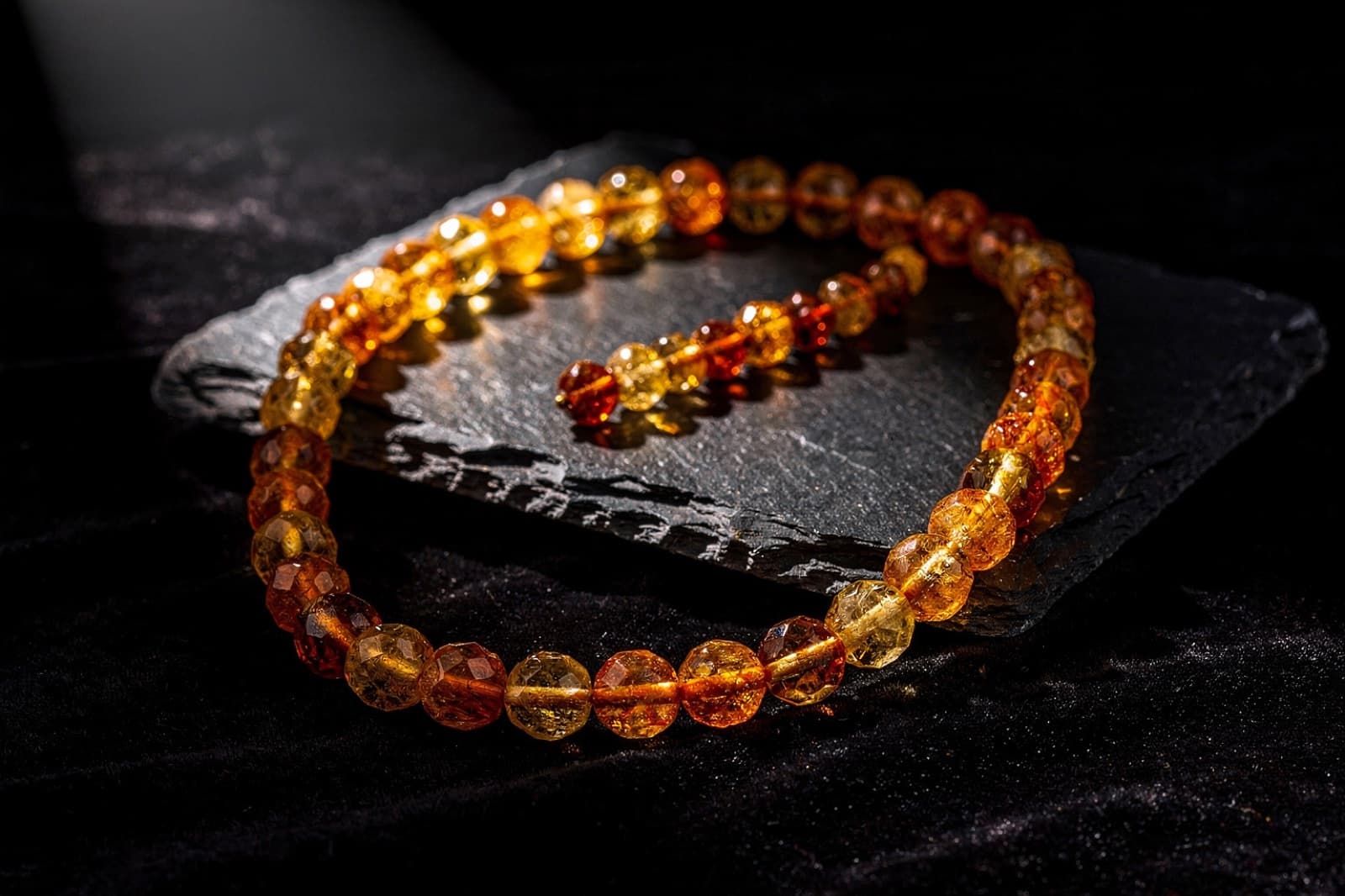 Citrine and lemon quartz beads, styled illustration