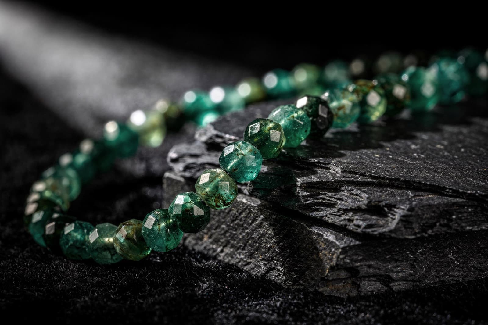 Emerald beads, styled illustration