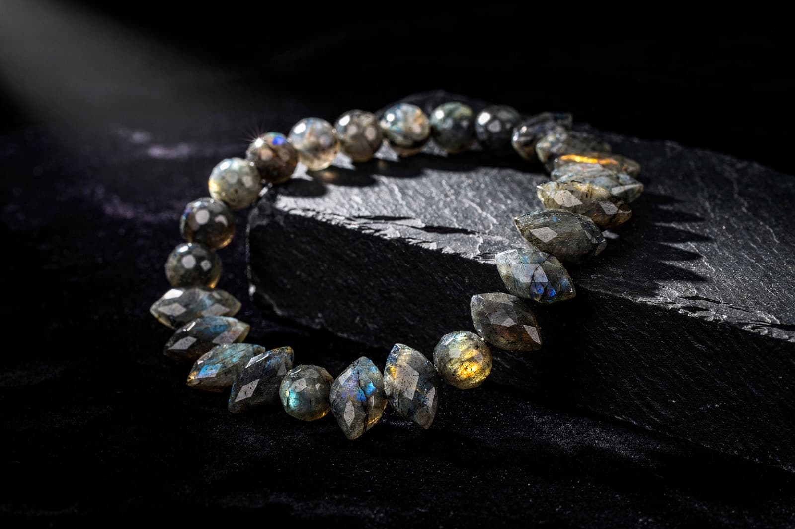Gray silverite beads, styled illustration