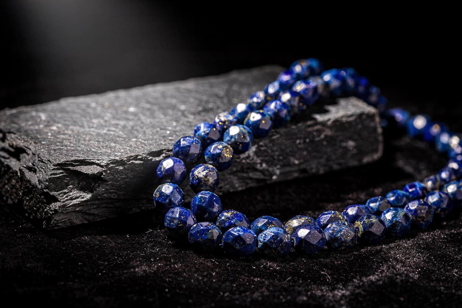 Lapis lazuli beads, styled illustration