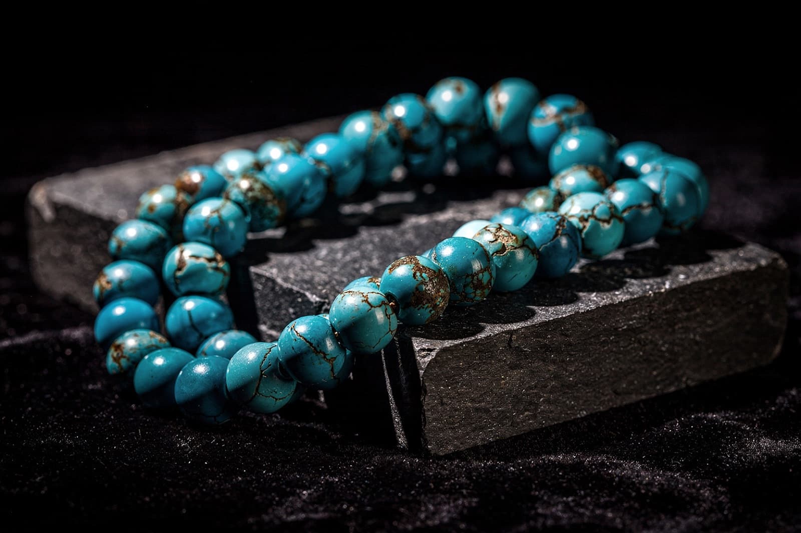 Chrysocolla and shattuckite beads, styled illustration