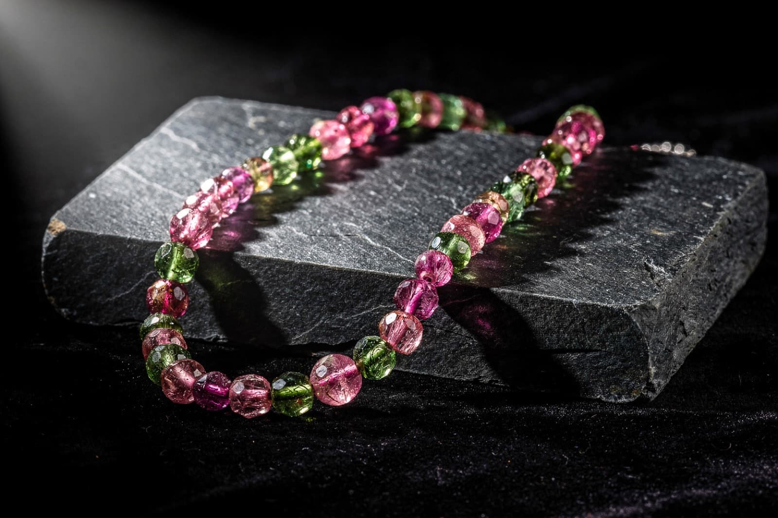 Tourmaline beads, styled illustration