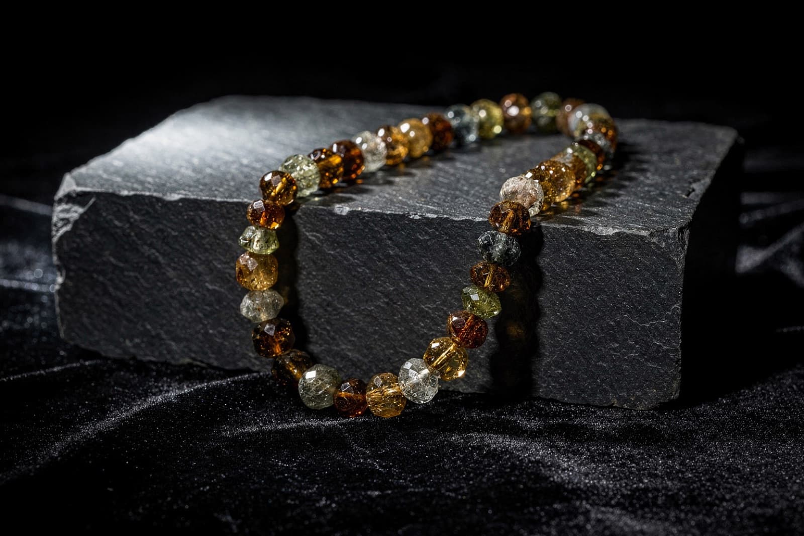Natural zircon beads, styled illustration