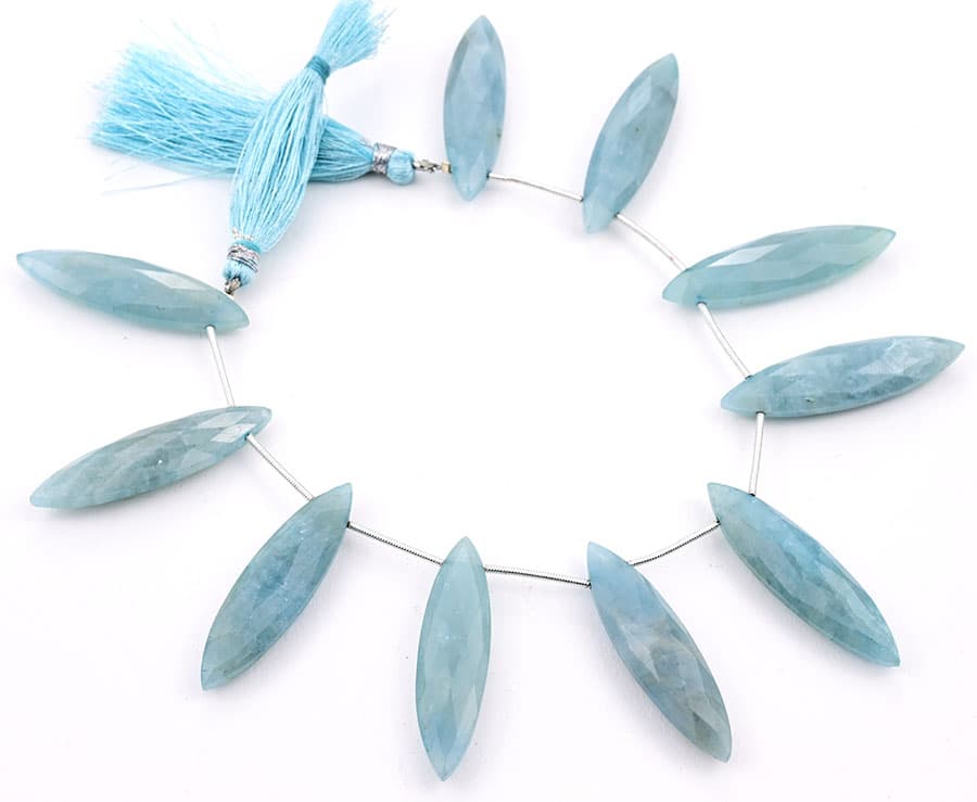Milky Aquamarine 11x40mm Faceted Marquise, additional view