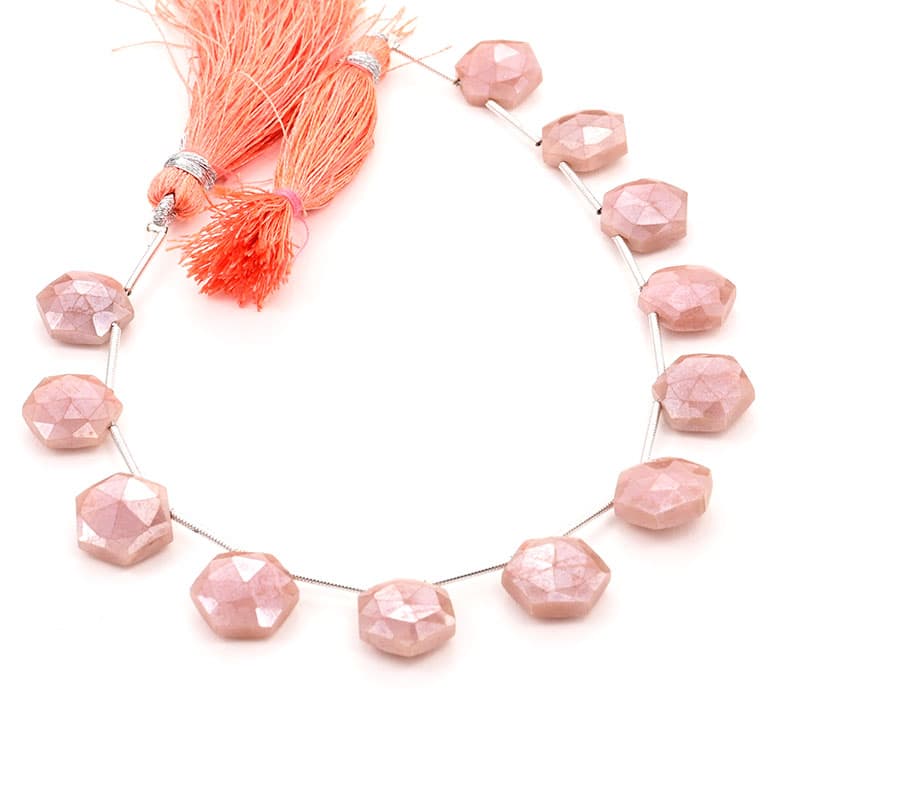 Peach Moonstone Coated 11mm Faceted Haxagon, additional view