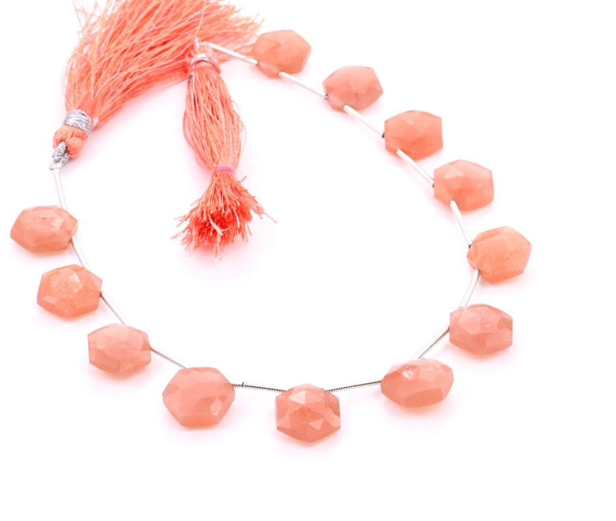 Peach Moonstone 11mm Faceted Haxagon, additional view