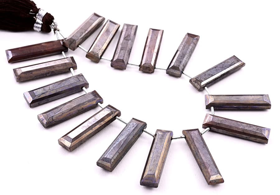 Brown Silverite 7x28mm Faceted Rectangle, additional view