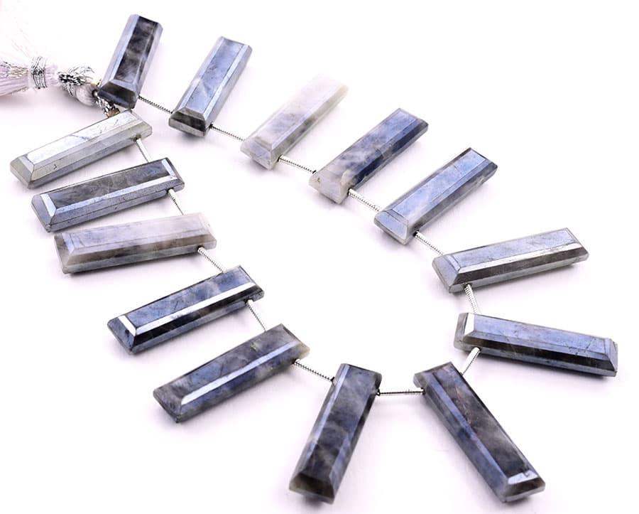 Gray Silverite 7x28mm Faceted Rectangle, additional view