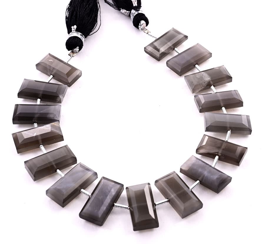 Gray Moonstone 8x16mm Faceted Rectangle Center Drill, additional view