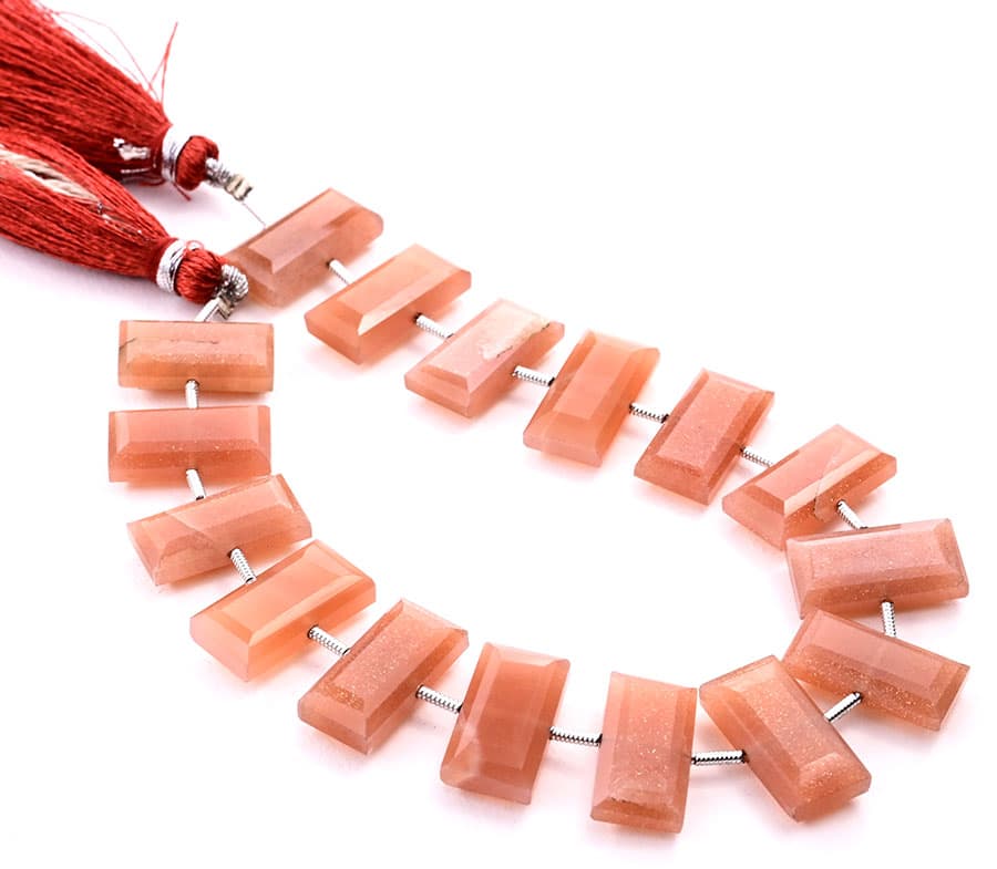 Peach Moonstone 8x16mm Faceted Rectangle Center Drill, additional view