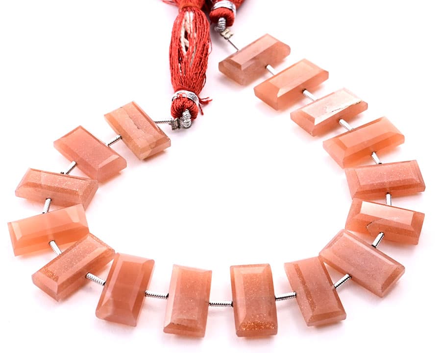 Peach Moonstone 8x16mm Faceted Rectangle Center Drill, additional view